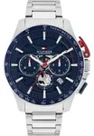 Chronograph TOMMY HILFIGER "BANK", silberfarben, blau, Armbanduhren, Herren,