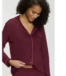 Pyjamaoberteil LASCANA, Damen, Gr. 36/38, rot (bordeaux), Single Jersey,