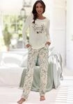 Pyjama LASCANA, Damen, Gr. 36/38, blau (ecru, gemustert), Single Jersey,