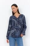Druckbluse SOYACONCEPT "SC-HALNA 2 AOP", Damen, Gr. S, blau (navy combi), Web,
