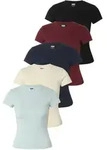T-Shirt URBAN CLASSICS "Urban Classics Ladies Short Slim Tee 5-Pack", Damen, Gr. XS,