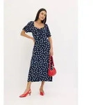 Midikleid BONPRIX, Damen, Gr. 40/42 (M), N-Gr, Kurzarm, blau (dunkelblau, wei&szlig;