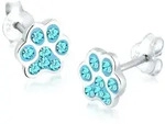 Paar Ohrstecker ELLI "Ohrringe Pfote Katze Hund Kristalle 925 Silber", blau