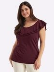 T-Shirt SHEEGO "Halbarmshirt", Damen, Gr. 46, rot (burgund), 50% Baumwolle, 50%