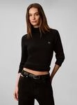 Rollkragenpullover CALVIN KLEIN JEANS "WOVEN LABEL T-NECK SWEATER", Damen, Gr. XS,