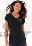 V-Shirt LASCANA "mit Spitze", Damen, Gr. 44/46, schwarz, Jersey, Obermaterial:...
