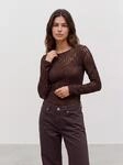 Langarmshirt VERO MODA "VMFLORA LS 2-WAY LACE TOP JRS NOOS", Damen, Gr. M, braun
