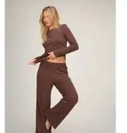 Pyjama HUNKEM&Ouml;LLER "Pant Loose Pointelle", Damen, Gr. XS, braun, 48% Baumwolle, 48%