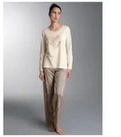 Schlafanzug TRIGEMA "TRIGEMA Pyjama im Leo-Stil", Damen, Gr. S, beige (natur), Single