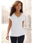 V-Shirt LASCANA "mit Spitze", Damen, Gr. 48/50, wei&szlig; (creme), Jersey,...