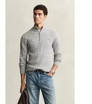 Strickpullover GANT "COTTON CABLE HALF ZIP", Herren, Gr. XXL, grau (grau...