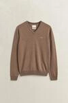 V-Ausschnitt-Pullover GANT "SUPERFINE LAMBSWOOL V-NECK", Herren, Gr. L, braun (light