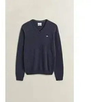 V-Ausschnitt-Pullover GANT "SUPERFINE LAMBSWOOL V-NECK", Herren, Gr. S, blau (schwarz