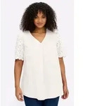 Longbluse SHEEGO, Damen, Gr. 48, wei&szlig; (ecru), 100% Baumwolle, unifarben,