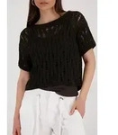 Ajourpullover MONARI "Pullover Ajour", Damen, Gr. 36, schwarz (braun), Strick,