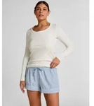 Pyjama HUNKEM&Ouml;LLER "Cotton shorts", Damen, Gr. XS, wei&szlig; (blau), 100% Baumwolle,