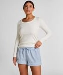 Pyjama HUNKEM&Ouml;LLER "Cotton shorts", Damen, Gr. XS, wei&szlig; (blau), 100% Baumwolle,