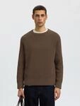 Rundhalspullover SELECTED "SLMBRAUN KNIT RIB CREW NECK NOOS", Herren, Gr. M, braun
