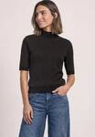 Kurzarmpullover STREET ONE, Damen, Gr. 34, schwarz, Stoff, 50% Viskose, 28%