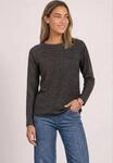 Langarmshirt STREET ONE, Damen, Gr. 34, grau (schwarz coffee meliert), Stoff, 67%