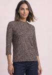Stehkragenshirt STREET ONE, Damen, Gr. 34, braun (schwarz), Web, 50% Baumwolle, 50%