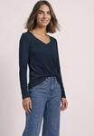 Langarmshirt STREET ONE, Damen, Gr. 34, blau (schwarzest blau), Jersey, Oberstoff: