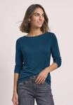 Langarmshirt STREET ONE, Damen, Gr. 34, blau (blau petrol), Web, 50% Baumwolle, 50%