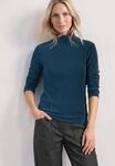 Langarmshirt STREET ONE, Damen, Gr. 34, blau (blau petrol), Web, 48% Baumwolle, 48%