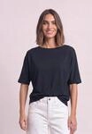 T-Shirt STREET ONE, Damen, Gr. 34, schwarz (tiefblau), Web, 50% Baumwolle, 50% Modal,