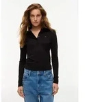 Langarm-Poloshirt TOMMY JEANS "TJW SLIM ESSENTIAL LS POLO", Damen, Gr. XS (34),