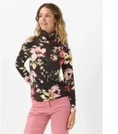 Langarmshirt BRAX "Style CARINA L", Damen, Gr. 38, bunt (dunkelbraun), 95%...