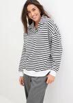 Sweatshirt BONPRIX, Damen, Gr. 44/46 (L), schwarz-wei&szlig; (wei&szlig;, schwarz...