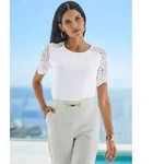 T-Shirt HEINE "Shirt", Damen, Gr. 38, wei&szlig; (ecru), 95% Viskose, 5% Elasthan,