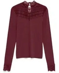 Langarmshirt VERO MODA "VMSKYE LS HIGHNECK LACE TOP JRS", Damen, Gr. XS, rot...