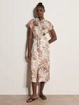 Apricot Midikleid "Satinkleid" mit Bindeband, Brusttasche mit Blattmuster und