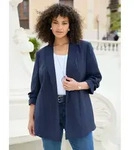 Longblazer SHEEGO "Longblazer", Damen, Gr. 48, blau (tiefblau), 100% Polyester,