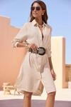 Longbluse BUFFALO, Damen, Gr. 46, beige (beige meliert), Web, Obermaterial: 100%