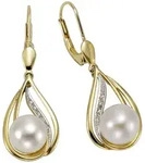 Paar Ohrh&auml;nger OROLINO "585 Gold 2x Perle 7,5-8mm +10x Brillant 0,04ct.", gelb