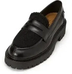 Loafer MARC O'POLO "aus gewachstem Leder und Teddyfell", Damen, Gr. 40, schwarz,