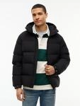 Daunenjacke TOMMY HILFIGER "DOWN HOODED PUFFER JKT", Herren, Gr. S, schwarz, Web,