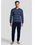 Pyjama G&Ouml;TZBURG, Herren, Gr. 48, Single Jersey, blau (blau, dunkel, ringel), Single