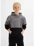 Hoodie BONPRIX "Hoodie aus reiner Baumwolle", Jungen, Gr. 128/134, grau (rauchgrau,