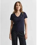 T-Shirt GANT "REG SHIELD KA V-NECK T-SHIRT", Damen, Gr. XXL, blau (evening...