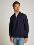 Sweatshirt TOMMY HILFIGER "ESSENTIAL FLEECE 1/4 ZIP", Herren, Gr. L, blau (desert