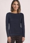 Langarmshirt STREET ONE, Damen, Gr. 34, blau (indigo night), Web, 50% Baumwolle, 50%