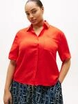 Kurzarmshirt TOMMY HILFIGER CURVE "CRV ESS LINEN SHIRT WITH SS", Damen, Gr. 48, rot