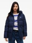 Steppjacke TOMMY JEANS "TJW HOODED MIDI PUFFER JACKET", Damen, Gr. S (36/38), blau