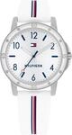 Quarzuhr TOMMY HILFIGER "KIDS", wei&szlig; (wei&szlig;, rot, blau, silberfarben), Armbanduhren,