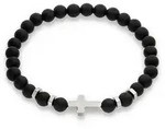 Armband S.OLIVER "Schmuck Geschenk Edelstahl Beads, Kreuz", schwarz (edelstahlfarben,
