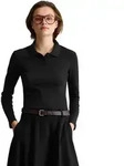 Langarm-Poloshirt MARC O'POLO DENIM "aus Rippjersey", Damen, Gr. XS, schwarz,